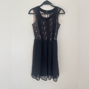 Enfocus Studio Black Tan Lace Overlay Lined Sleeveless Midi Dress Womens Size 8